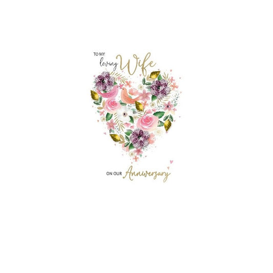 Card - Loving Wife on our Anniversary (Floral Heart)