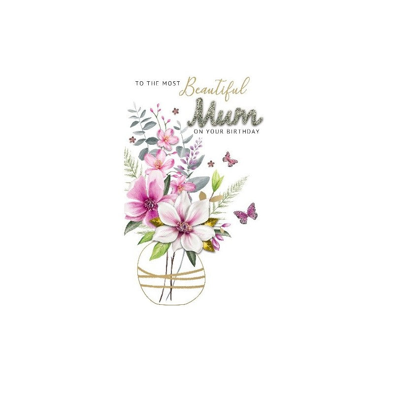 Card - Beautiful Mum on Your Birthday (Vase Of Flowers)