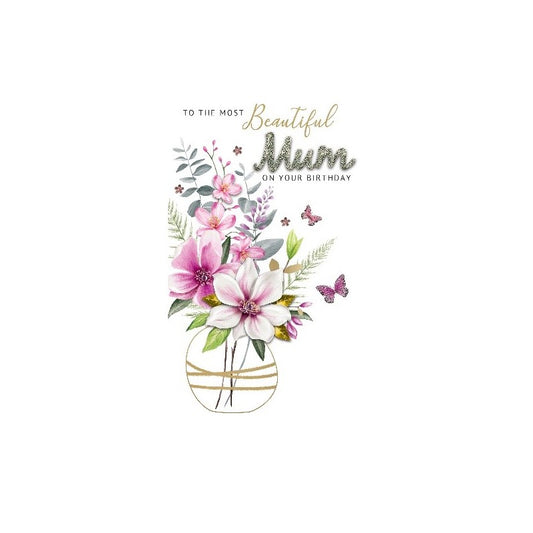 Card - Beautiful Mum on Your Birthday (Vase Of Flowers)