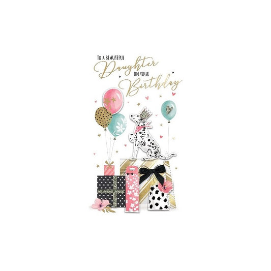 Card - Beautiful Daughter on Your Birthday (Dog & Balloons)
