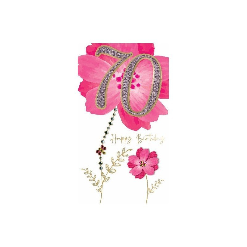 Card - 70, Happy Birthday (Pink Flower)