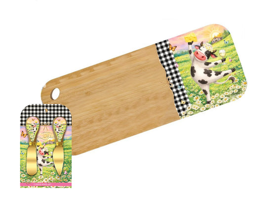 Resin Medium Bamboo Serving Board with Cheese Knives - Calm Your Farm