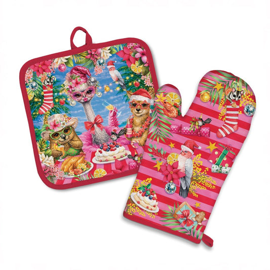Oven Mitt & Pot Holder Set - Christmas Crackers