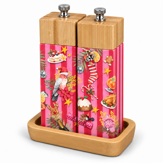 Bamboo Salt & Pepper Grinder Set with Tray - Christmas Crackers