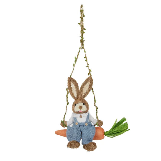Parker Straw Bunny Sitting on Carrot Swing