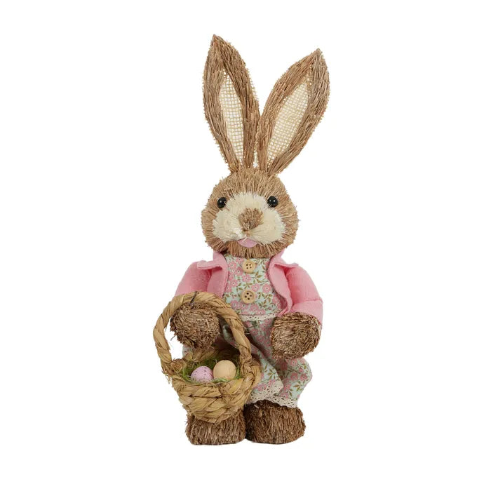 Mabel Straw Bunny Holding Basket with Eggs