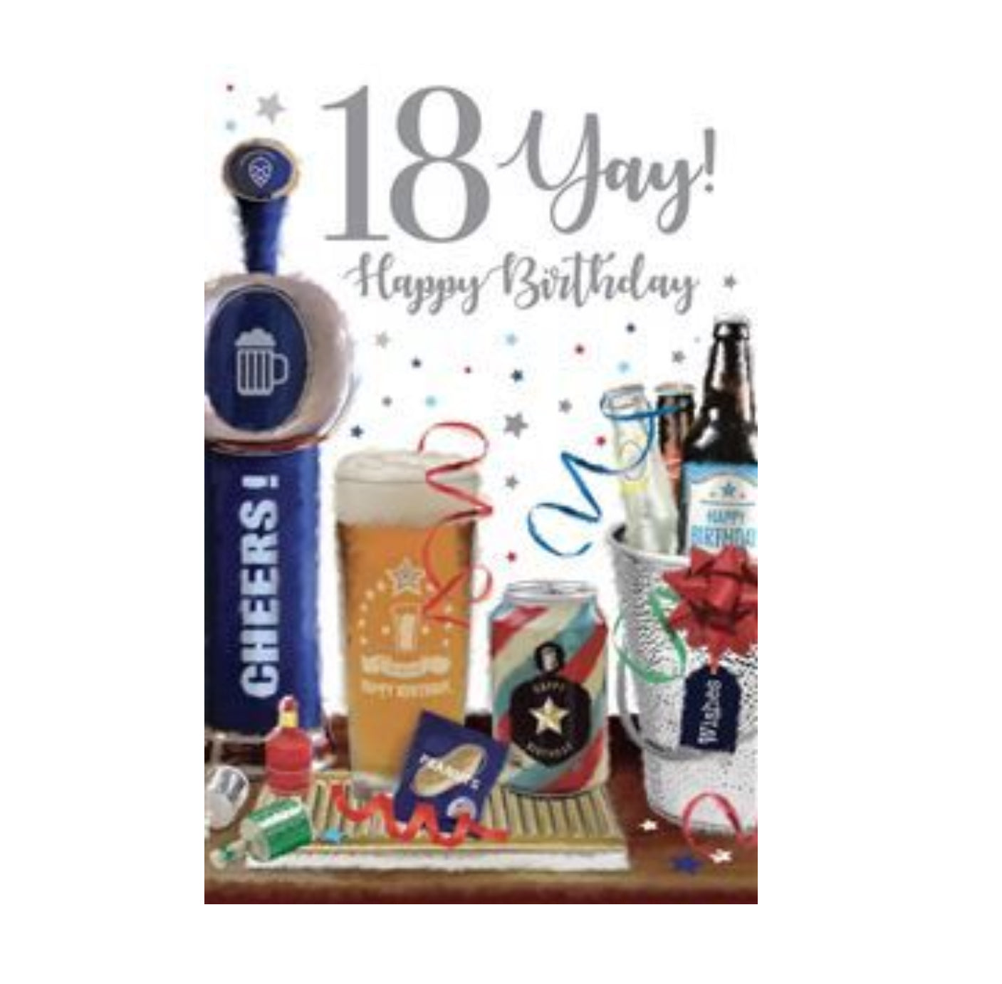 Card - 18 Yay! Male Happy Birthday Beer and Party Poppers At Bar