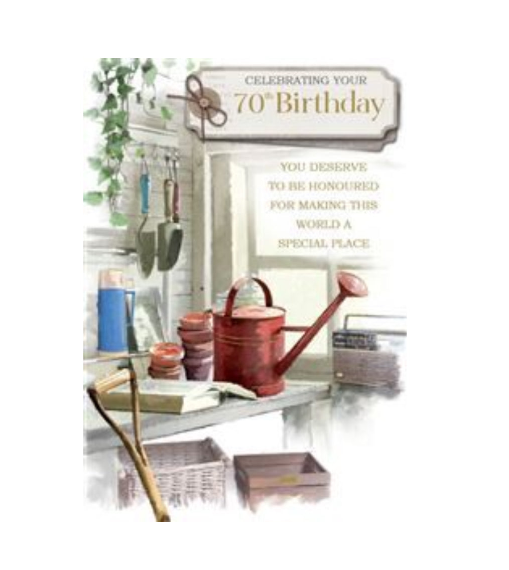 Card - Celebrating Your 70th Birthday (Watering Can and Garden Tools)
