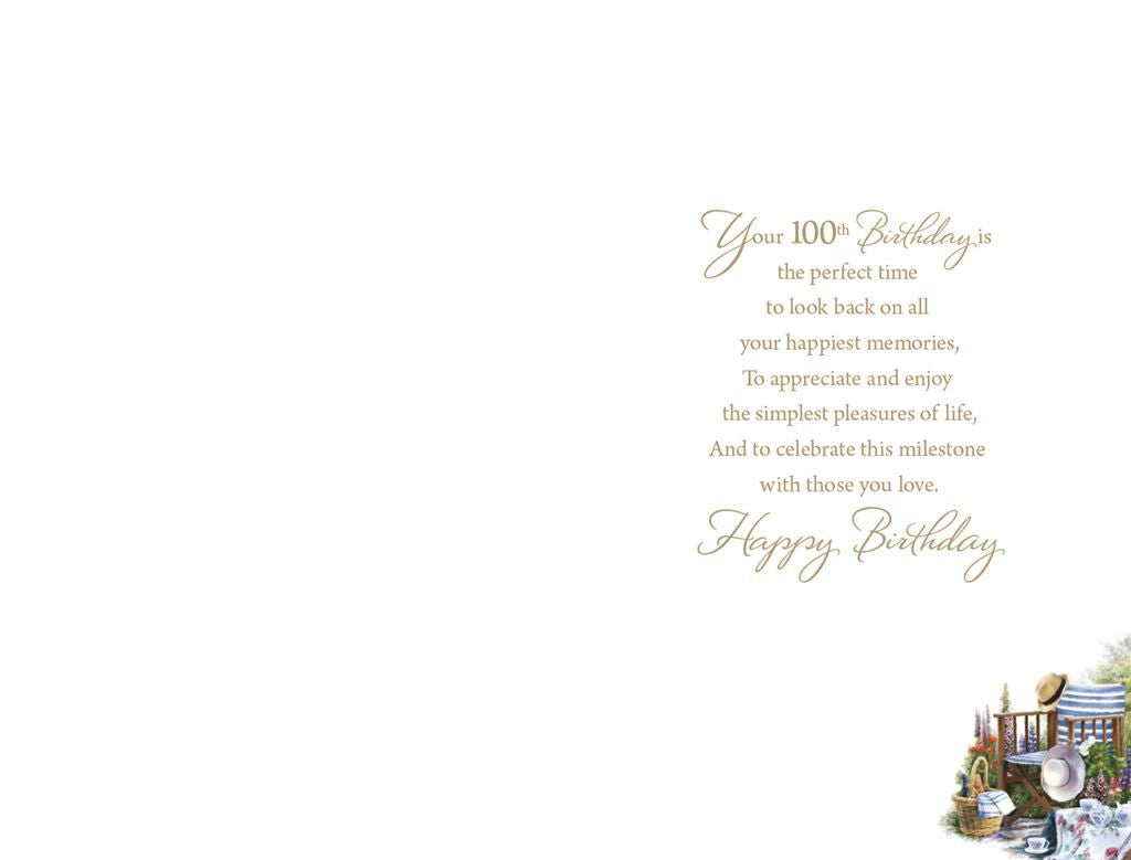 Card - Wishing You A Happy 100th Birthday (Picnic Basket & Deck Chair)