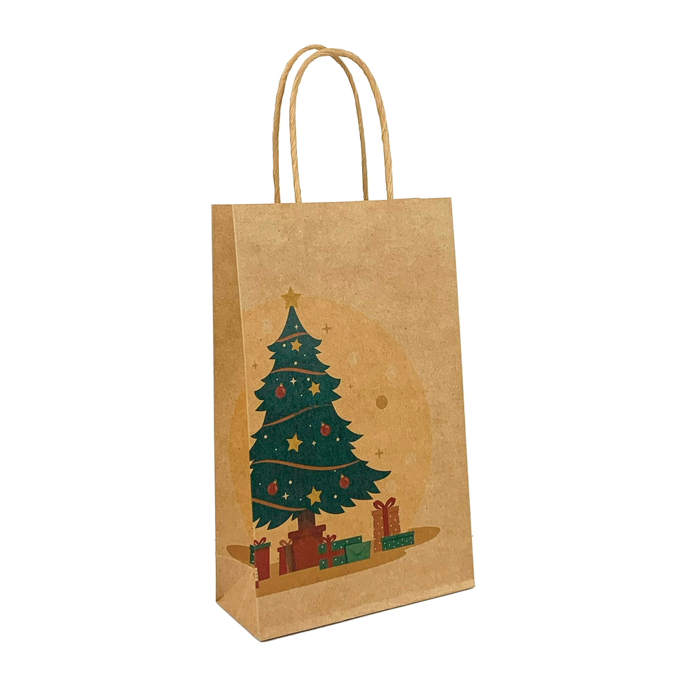 Small Kraft Bag - Christmas Tree & Robin