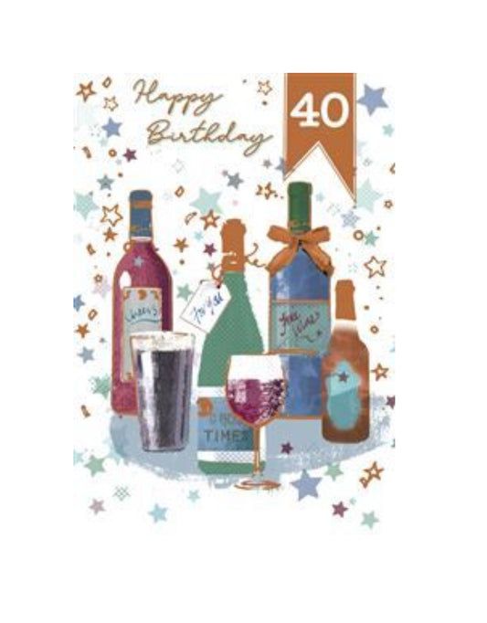 Card - Happy Birthday 40 (Wine Bottles & Glasses)
