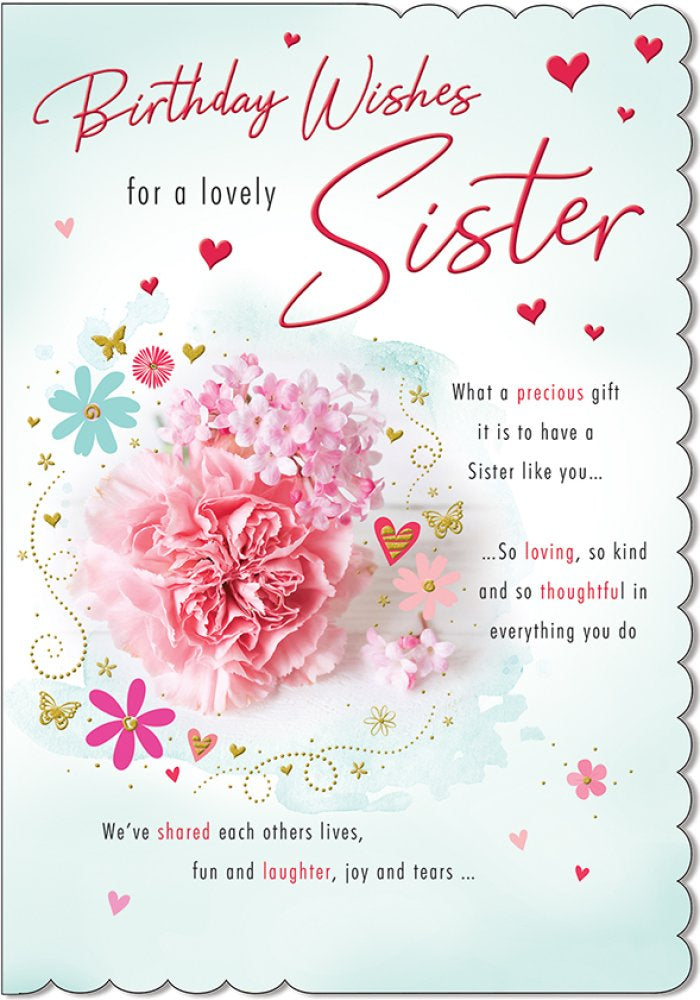 With Love Card - Birthday Wishes For A Lovely Sister (Pink Flowers)