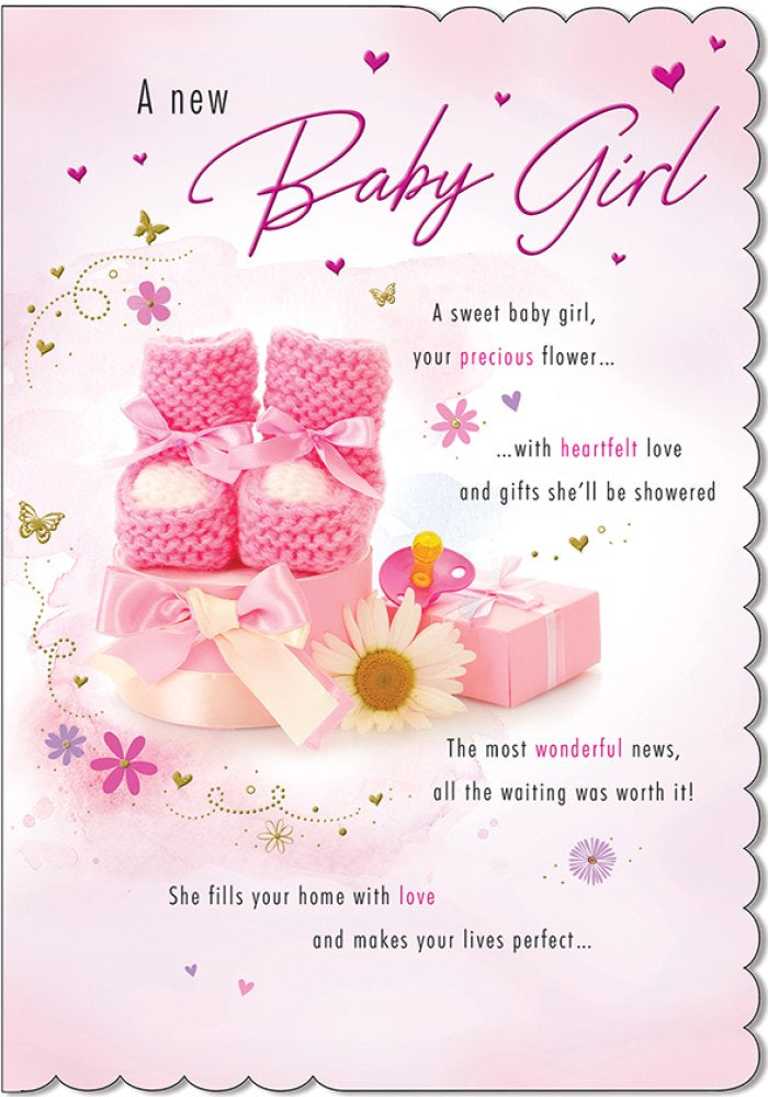 With Love Card - A New Baby Girl (Pink Bootees)