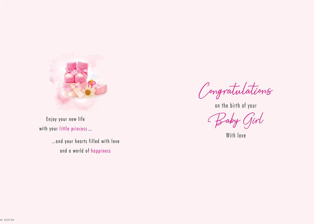 With Love Card - A New Baby Girl (Pink Bootees)