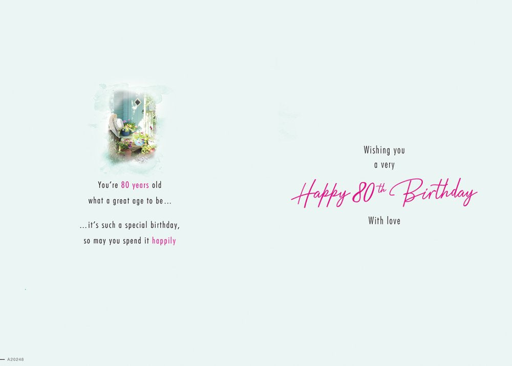 With Love Card - Happy Birthday 80 Today (Flower Pots Garden)