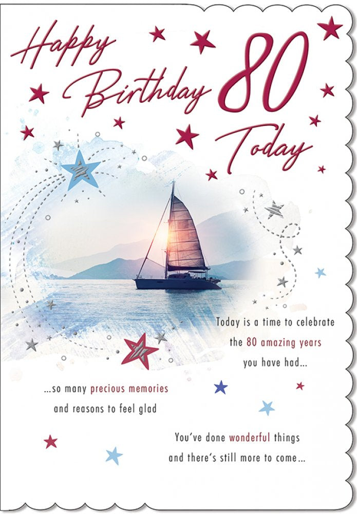 With Love Card - Happy Birthday 80 Today (Yacht)