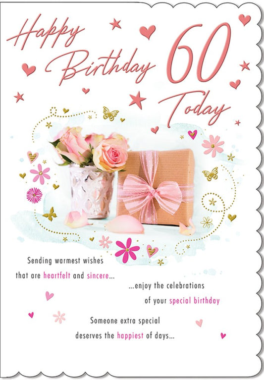 With Love Card - Happy Birthday 60 Today (Roses & Gift)