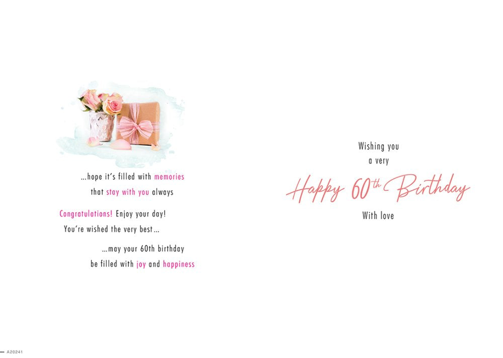 With Love Card - Happy Birthday 60 Today (Roses & Gift)