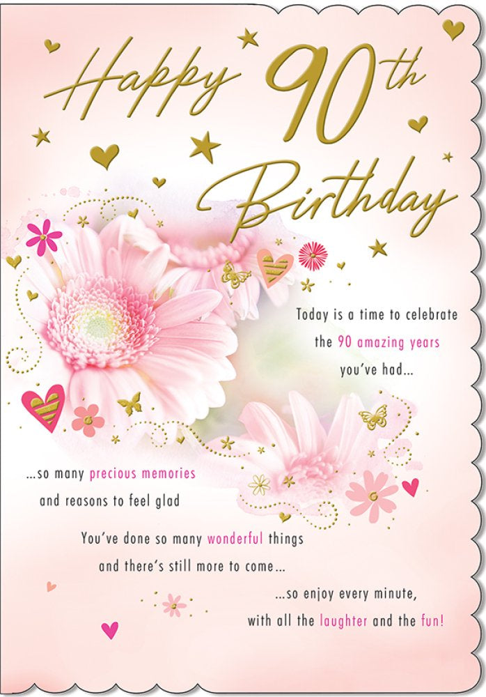 With Love Card - Happy 90th Birthday (Flowers)