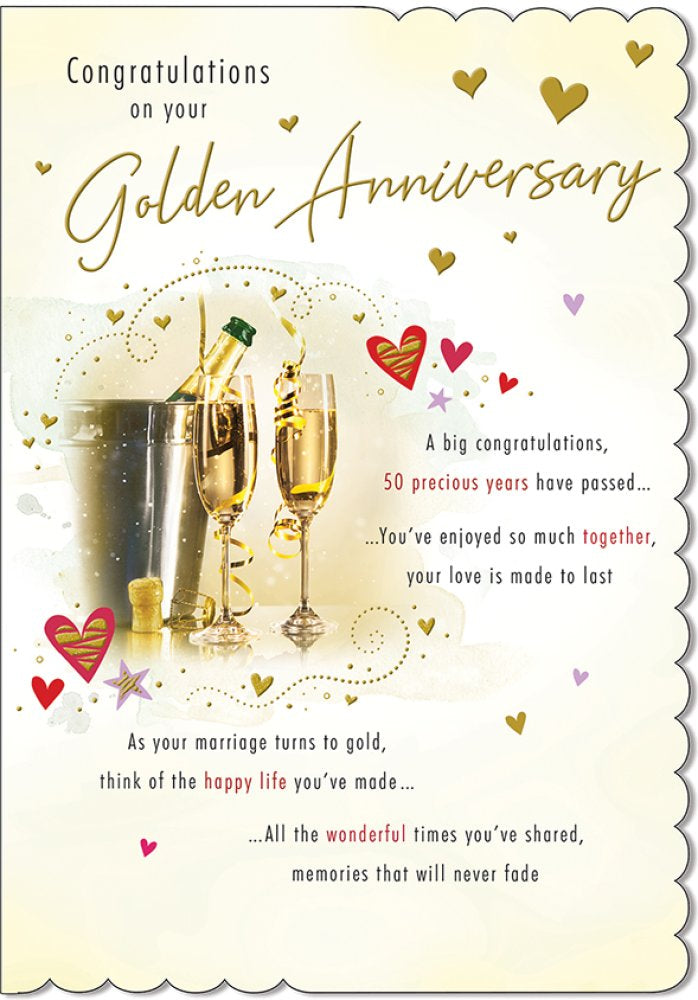 With Love Card - Congratulations On Your Golden Anniversary (Champagne)