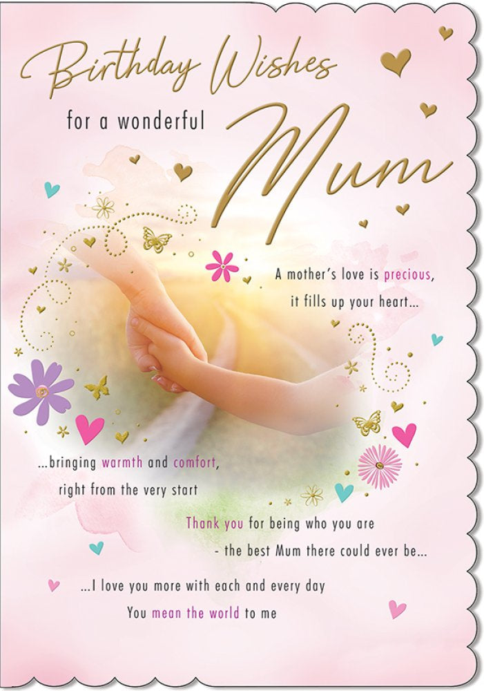With Love Card - Birthday Wishes For A Wonderful Mum (Holding Hands)