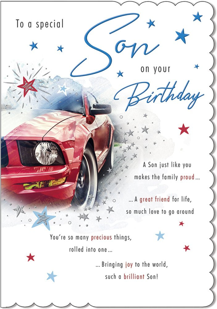 With Love Card - To A Special Son On Your Birthday (Red Sports Car)