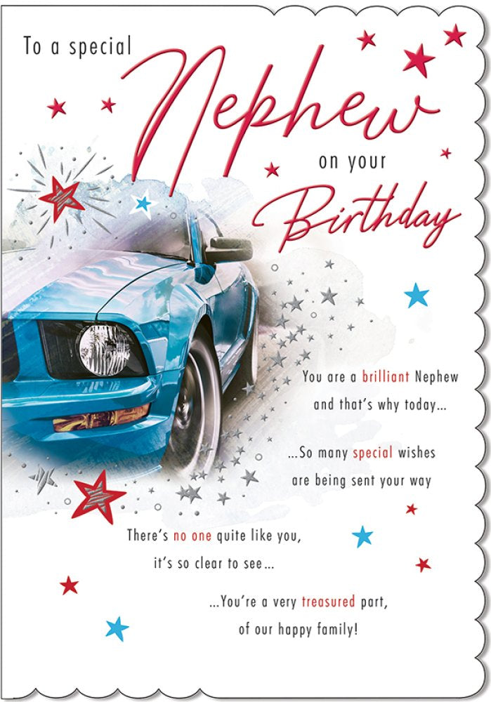 With Love Card - To A Special Nephew On Your Birthday (Blue Sports Car)
