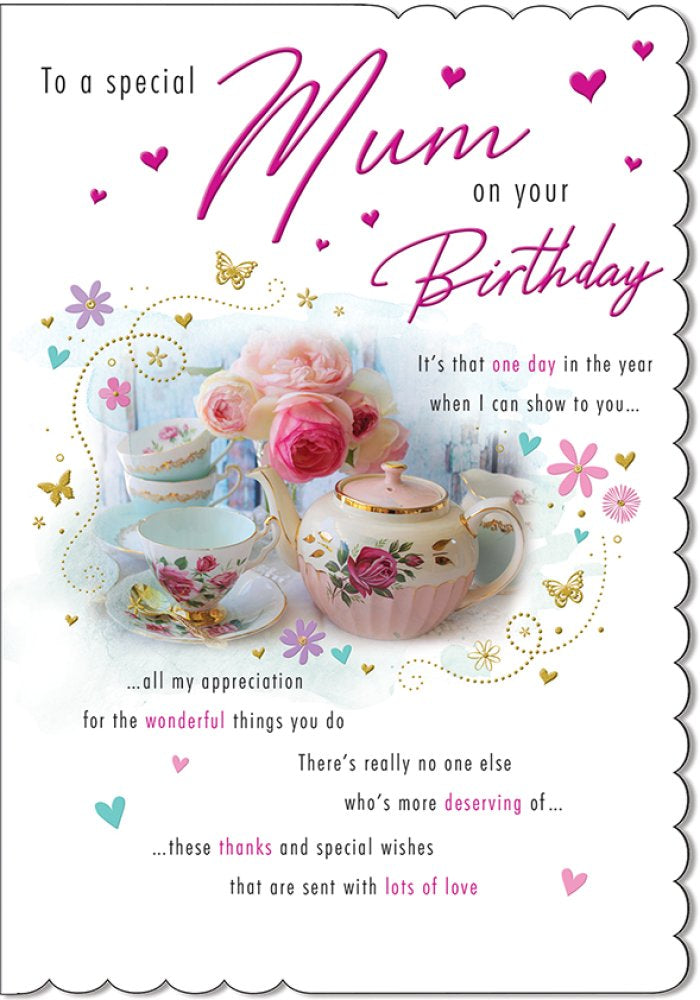 With Love Card - To A Special Mum On Your Birthday (Teapot & Flowers)