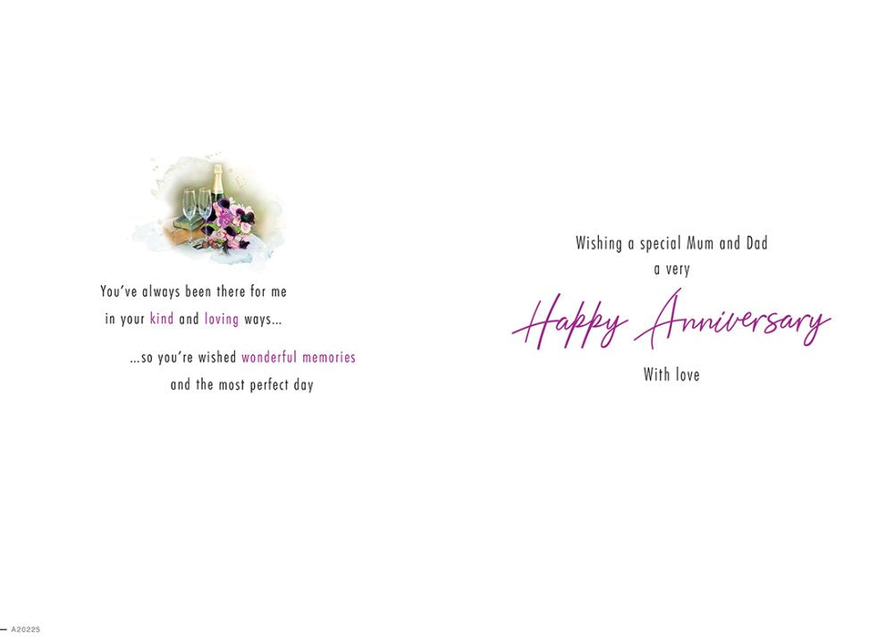 With Love Card - To A Special Mum And Dad On Your Anniversary (Champagne Bottle, Glasses & Flowers)