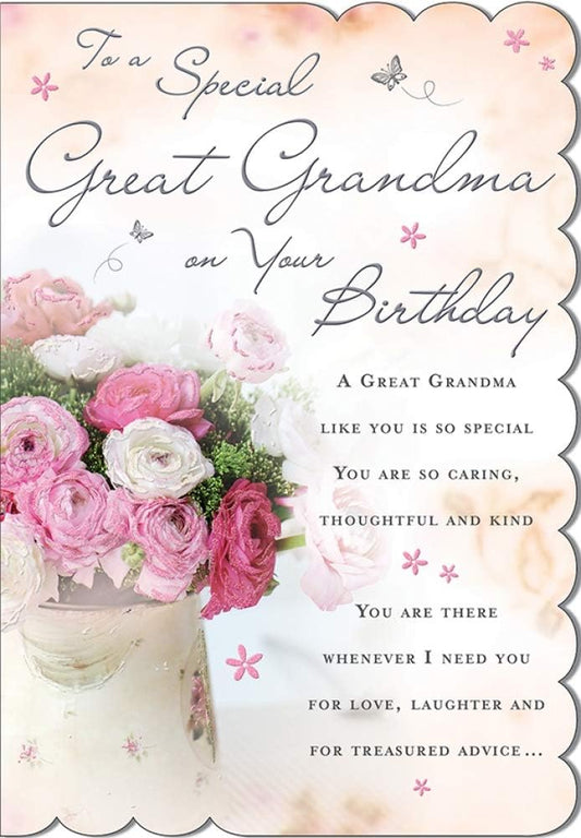 With Love Card - To A Special Great Grandma On Your Birthday (Flowers)