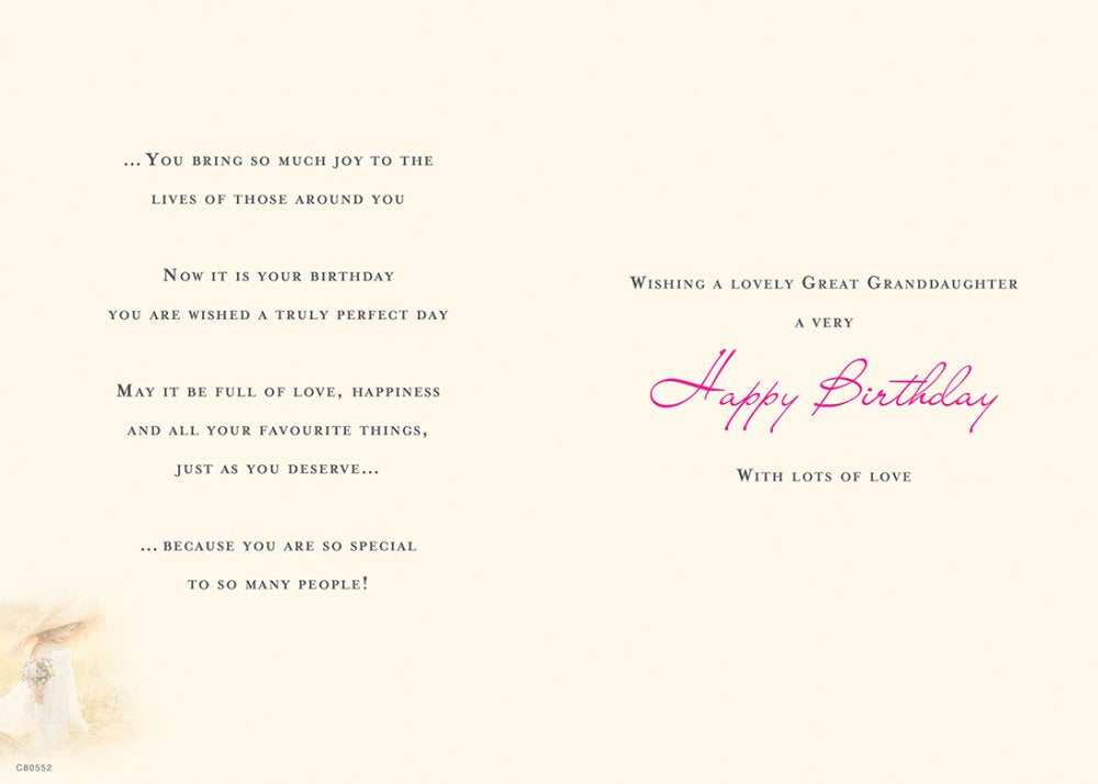 With Love Card - To A Special Great Granddaughter On Your Birthday (Little Girl Holding Flowers)