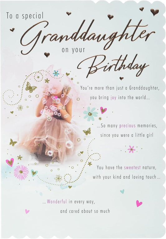 With Love Card - To A Special Granddaughter On Your Birthday (Little Girl Blowing Bubbles)