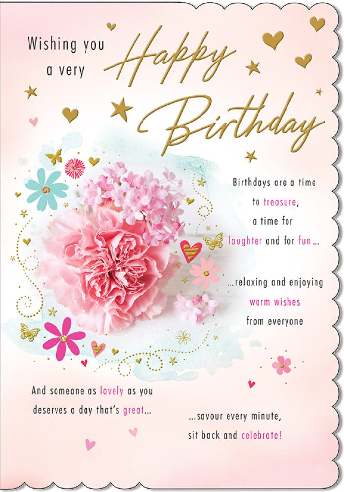 With Love Card - Wishing You A Very Happy Birthday (Pink Carnations)