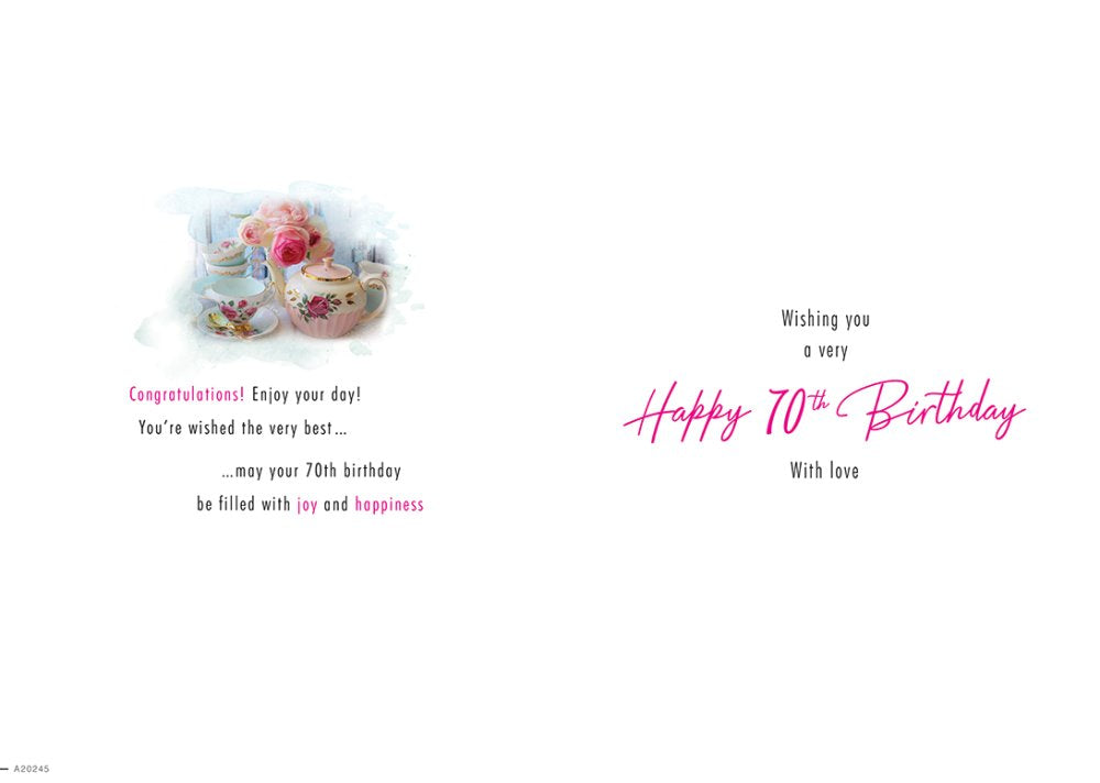 With Love Card - To Someone Special On Your 70th Birthday (Flowers & Teapot)