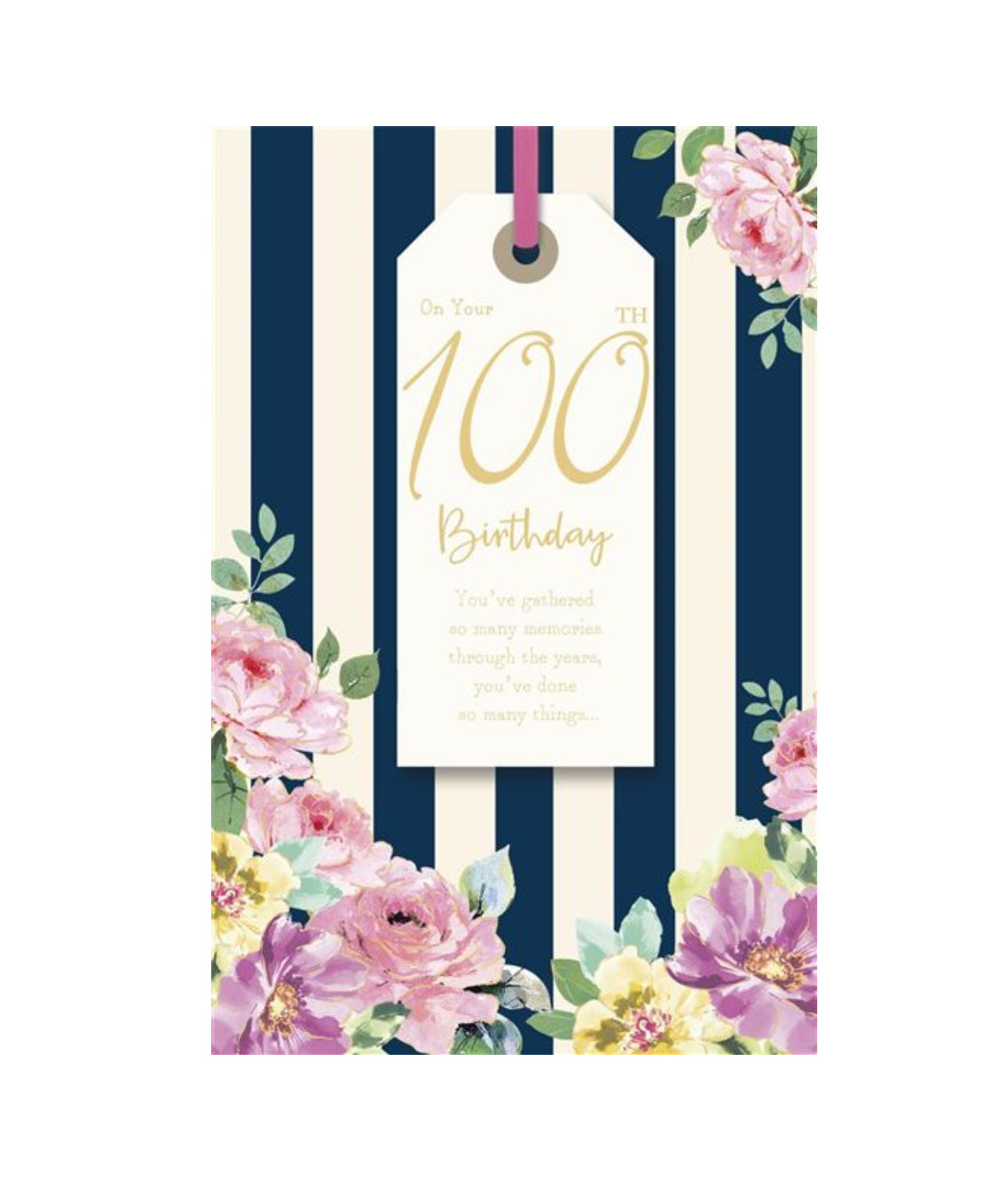 Card - On Your 100th Birthday (Floral Stripe)