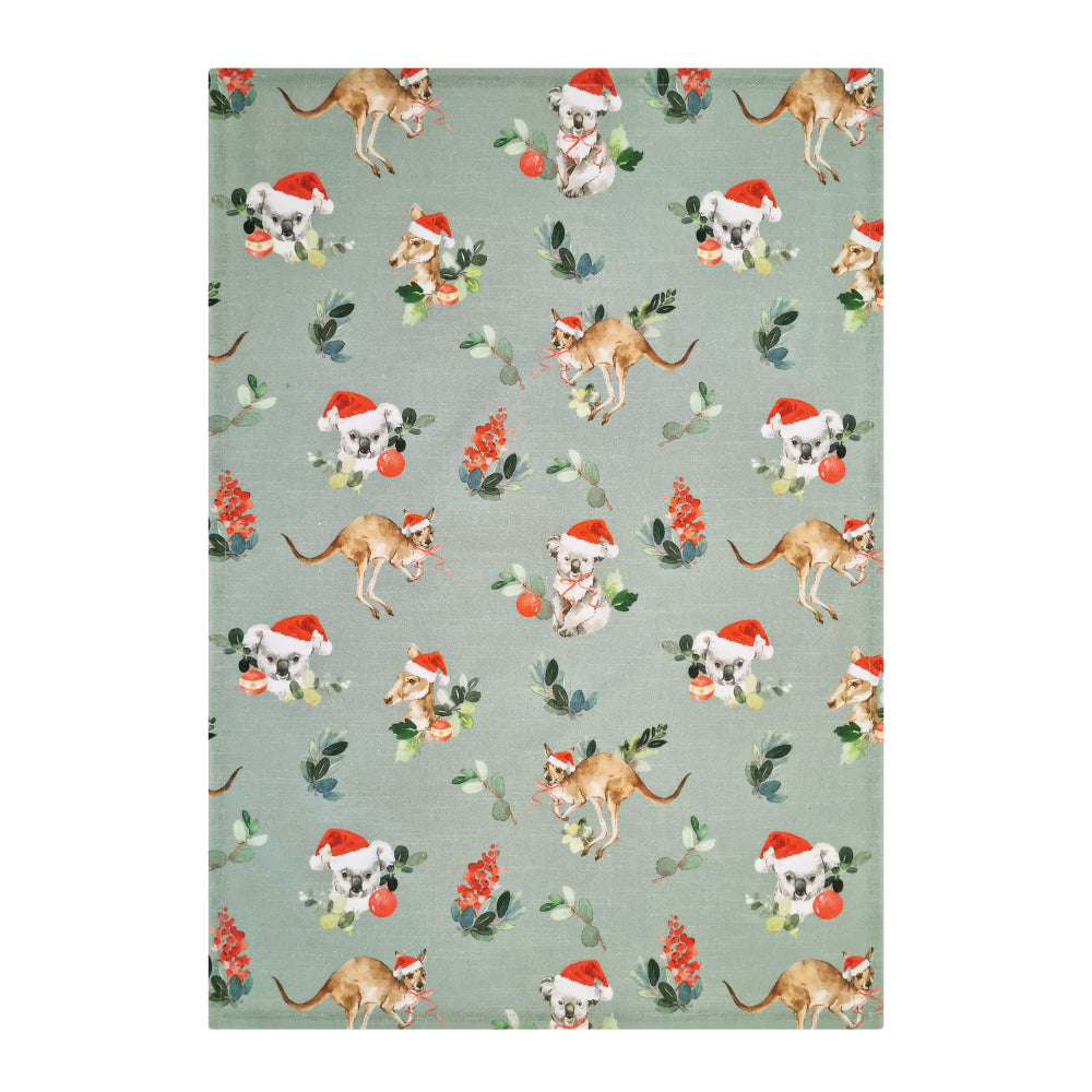 Outback Christmas Tea Towel 2pk - Mint & Green