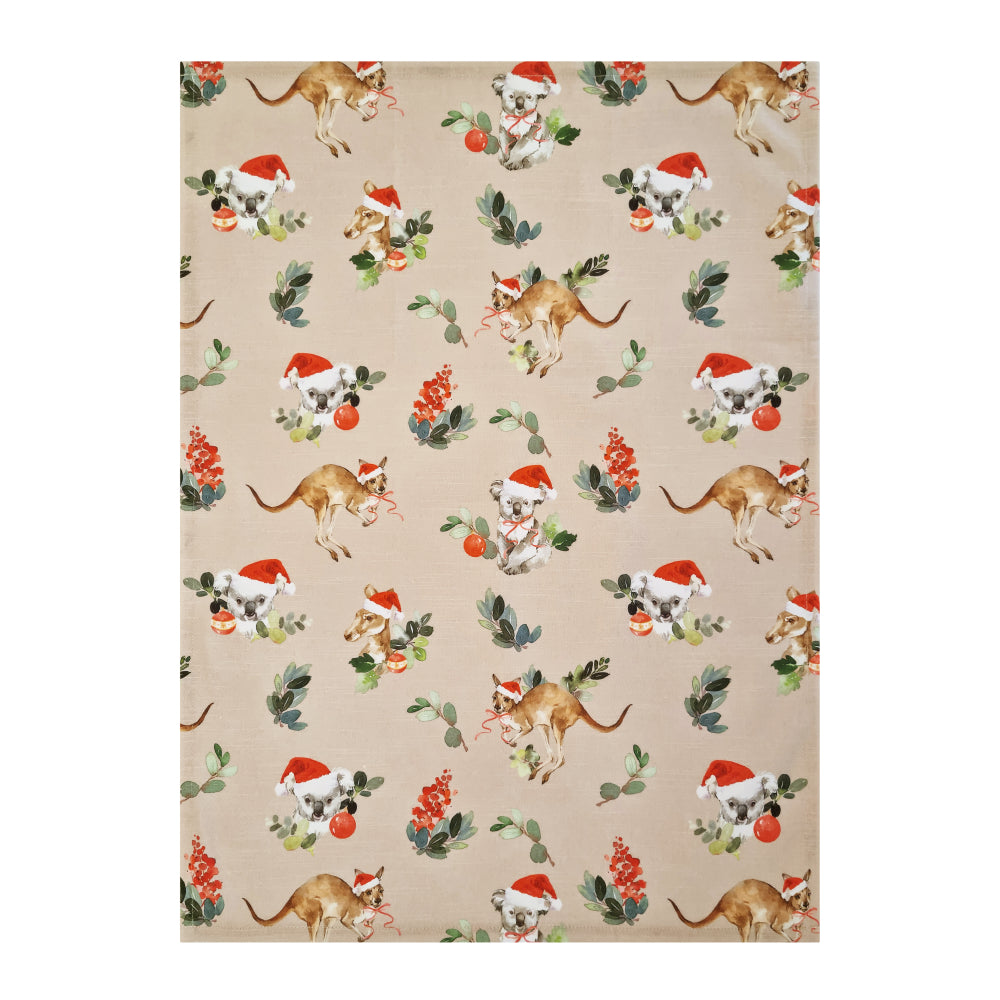 Outback Christmas Tea Towel 2pk - Beige & Red