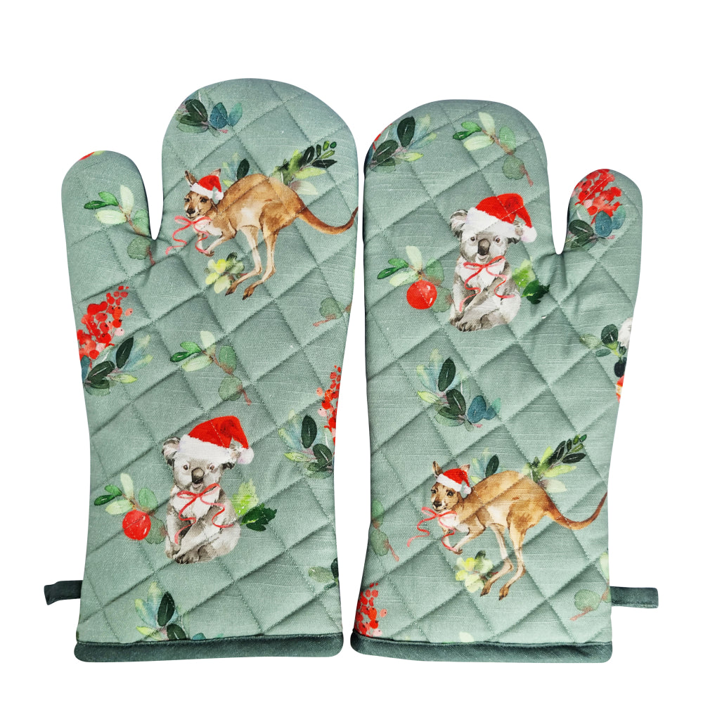 Outback Christmas Oven Mitt 2pk - Mint & Green