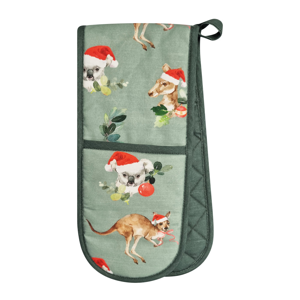 Outback Christmas Double Oven Glove - Mint & Green