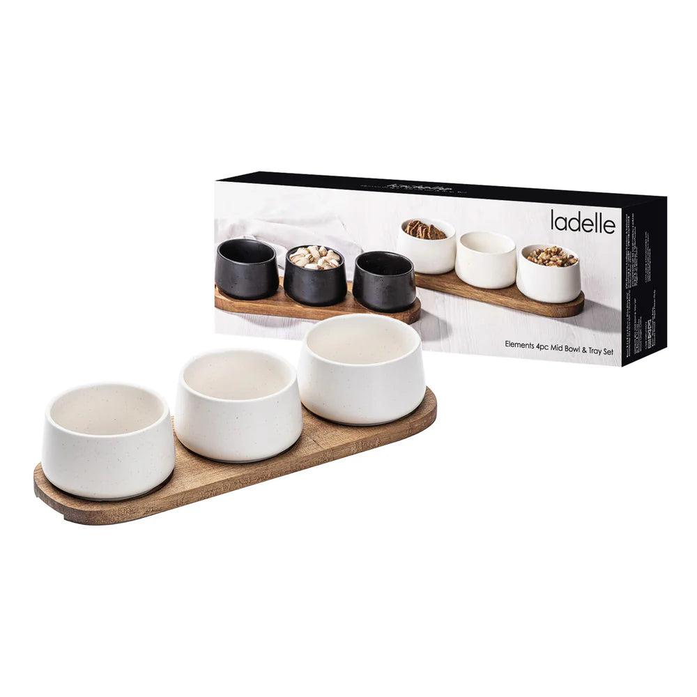 Elements 4 Piece White Mid Bowl & Tray Set