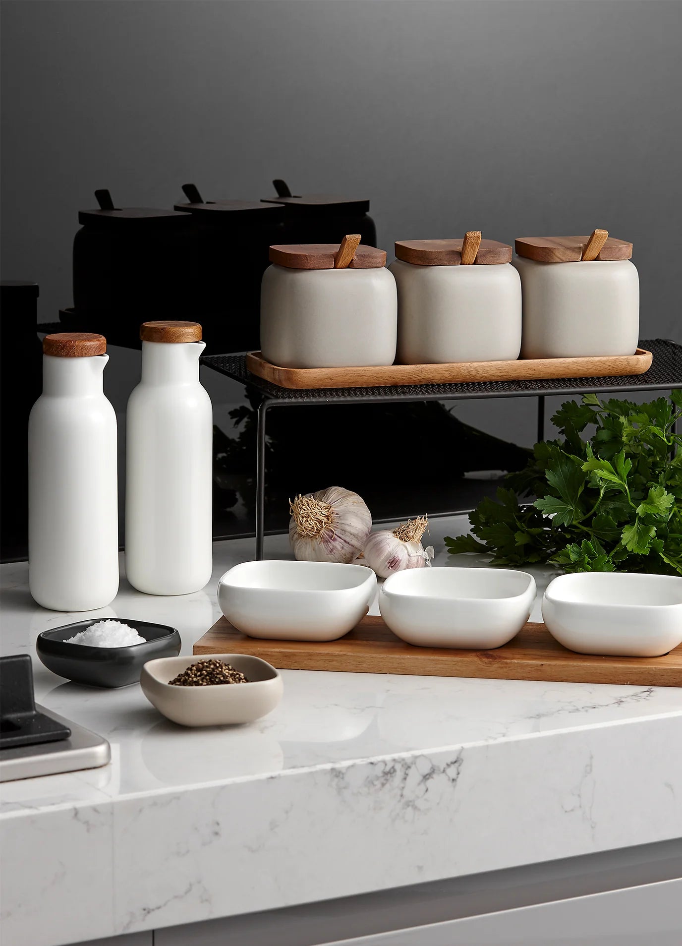 Essentials White 4pce Bowl & Tray Set