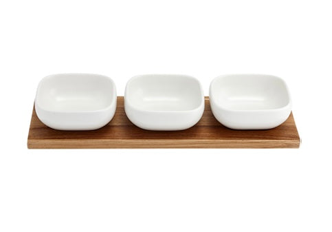 Essentials White 4pce Bowl & Tray Set
