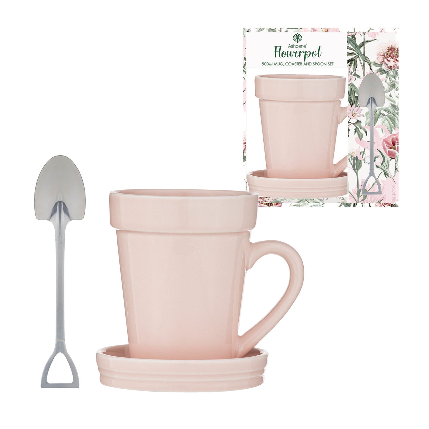Flowerpot  Mug, Coaster and Spoon Set - Dusty Rose