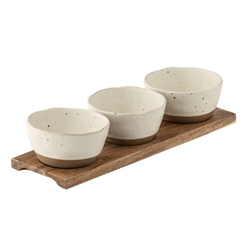 Terra Ecru 4pc Bowl & Tray Set
