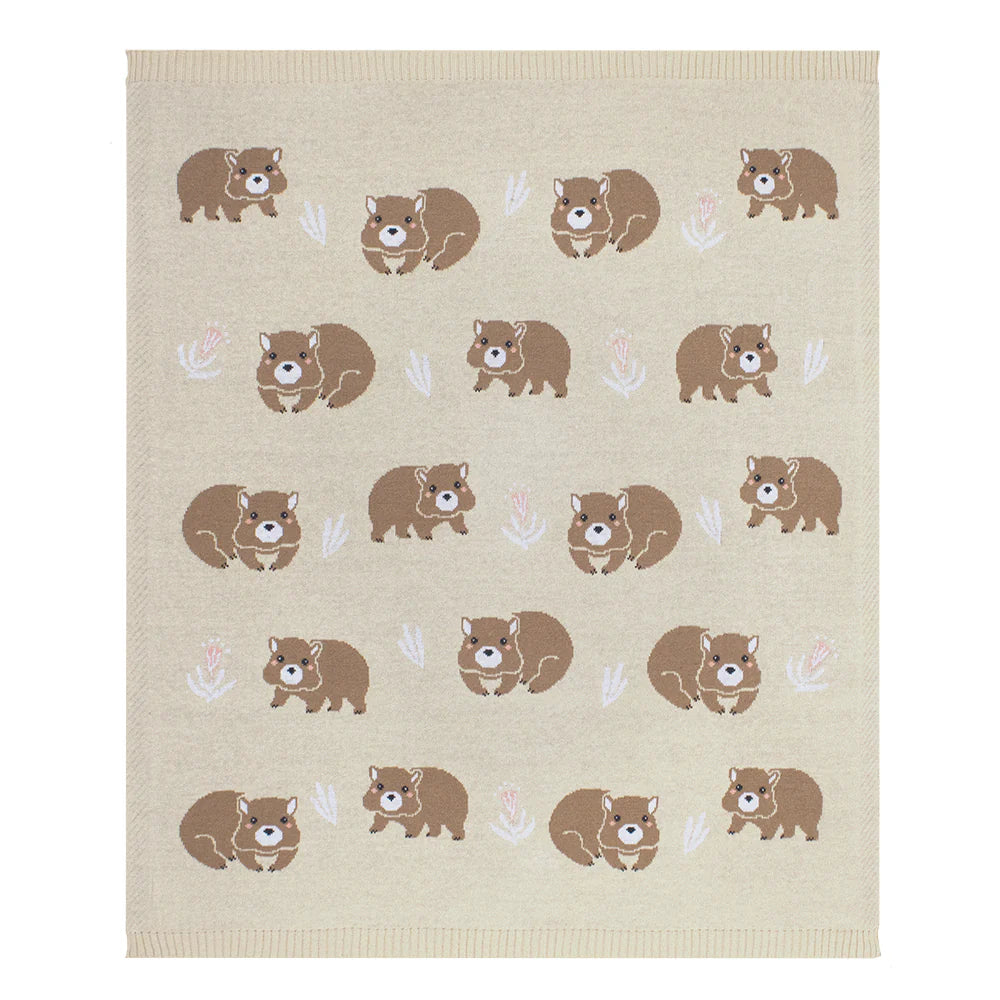 Cotton Knit Baby Blanket - Wombat