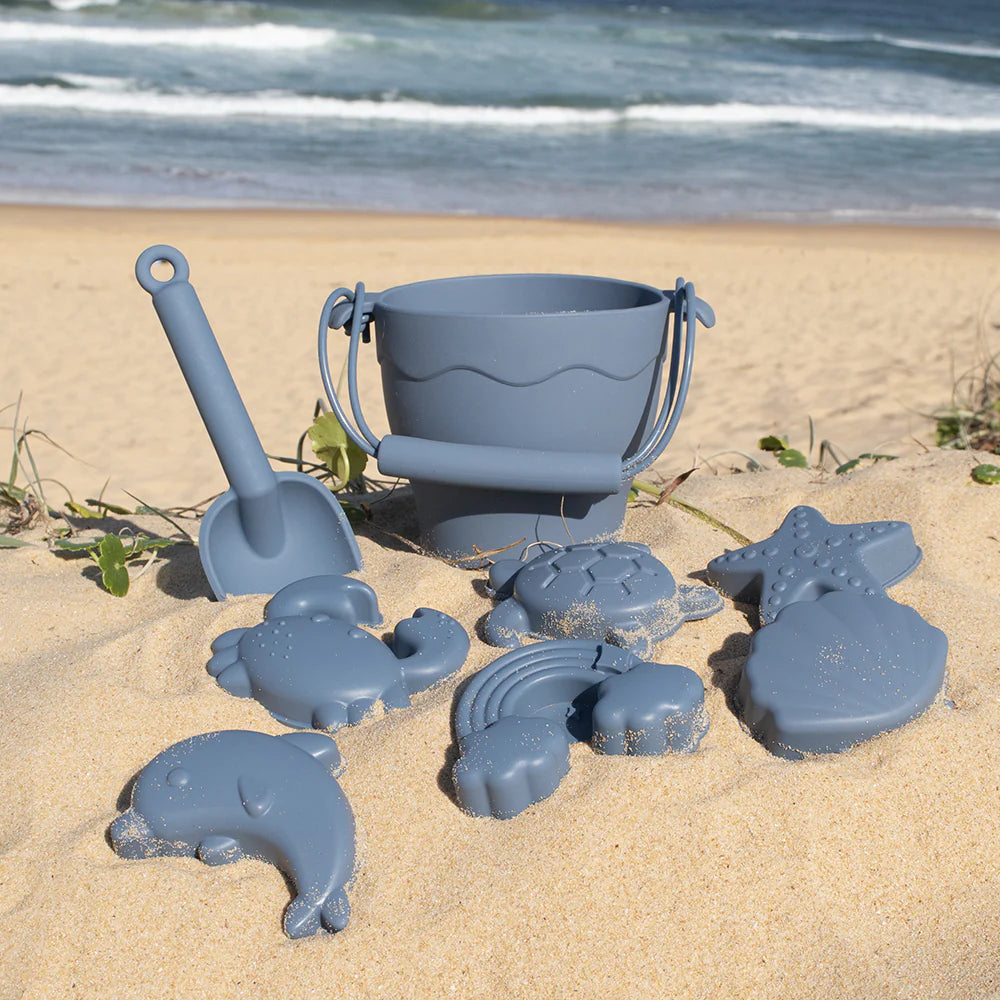 Silicone Steel Blue Bucket & Spade Set
