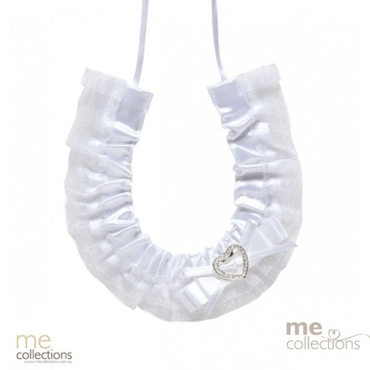 Wedding Charm - Horseshoe with Bow and Diamanté Heart (White)