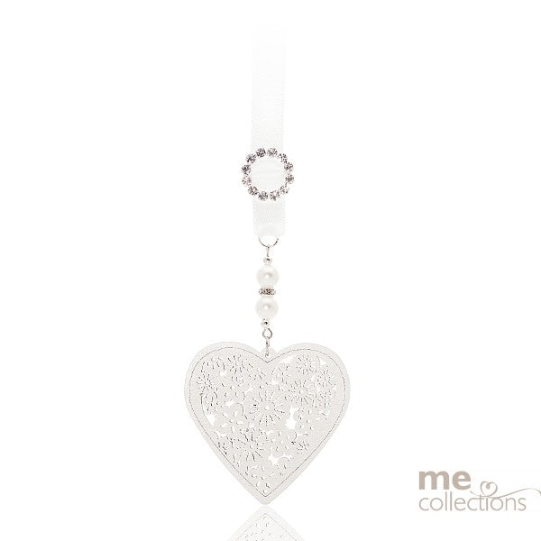 Wedding Charm - White Carved Wooden Heart
