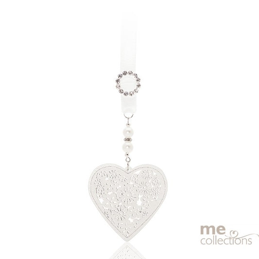 Wedding Charm - White Carved Wooden Heart