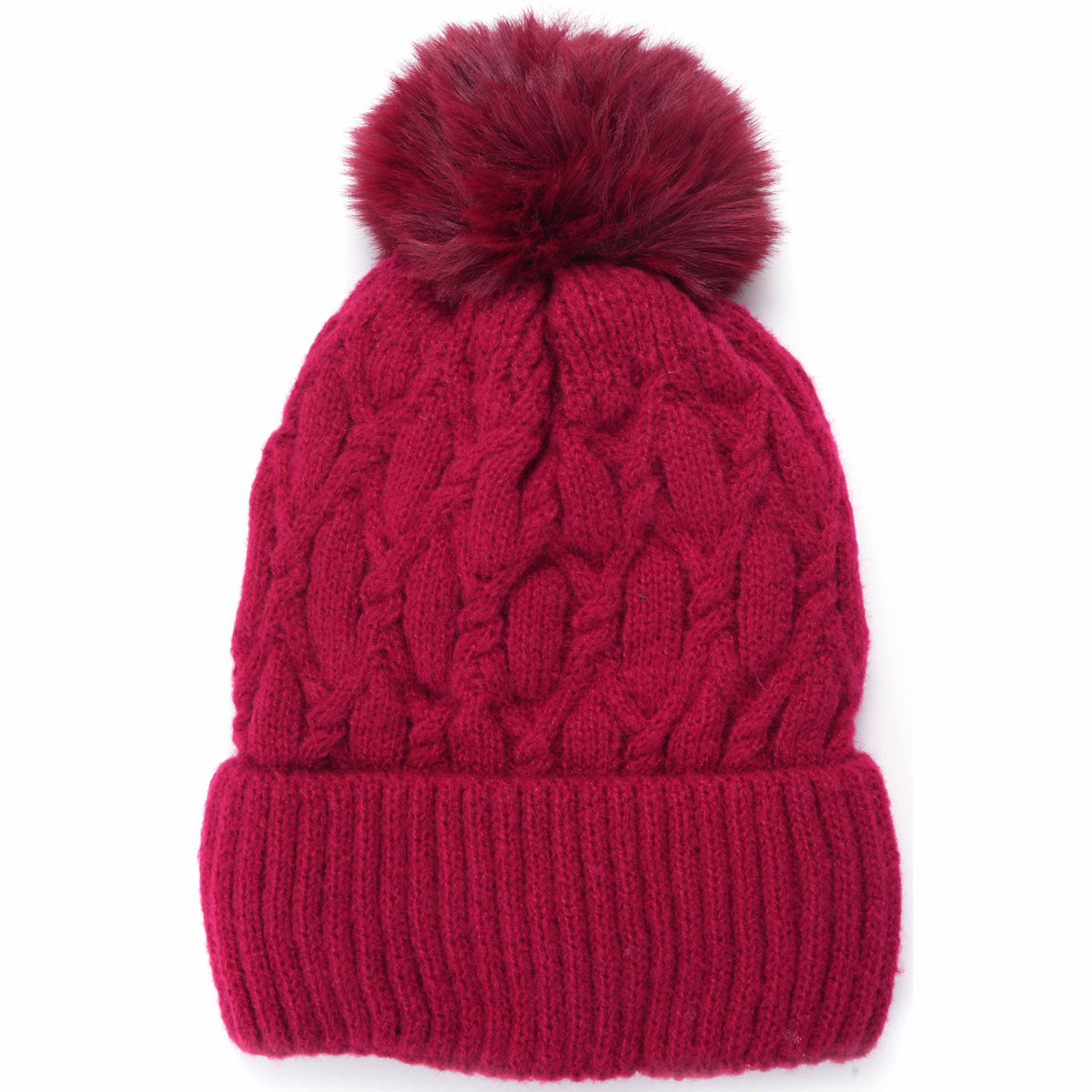 Pompom Knitted Beanie with Sherpa Lining